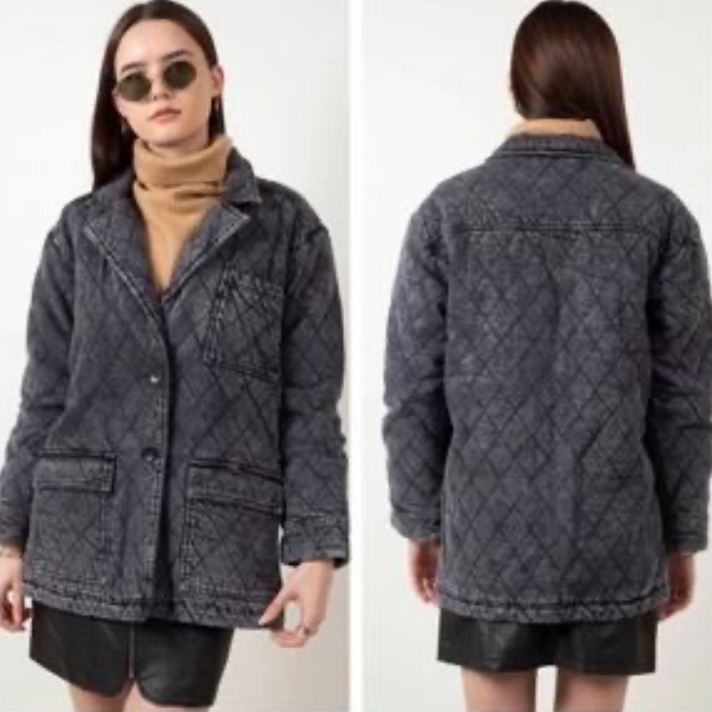 Young Fabulous & Broke Quilted Denim Jacket in Washed Black